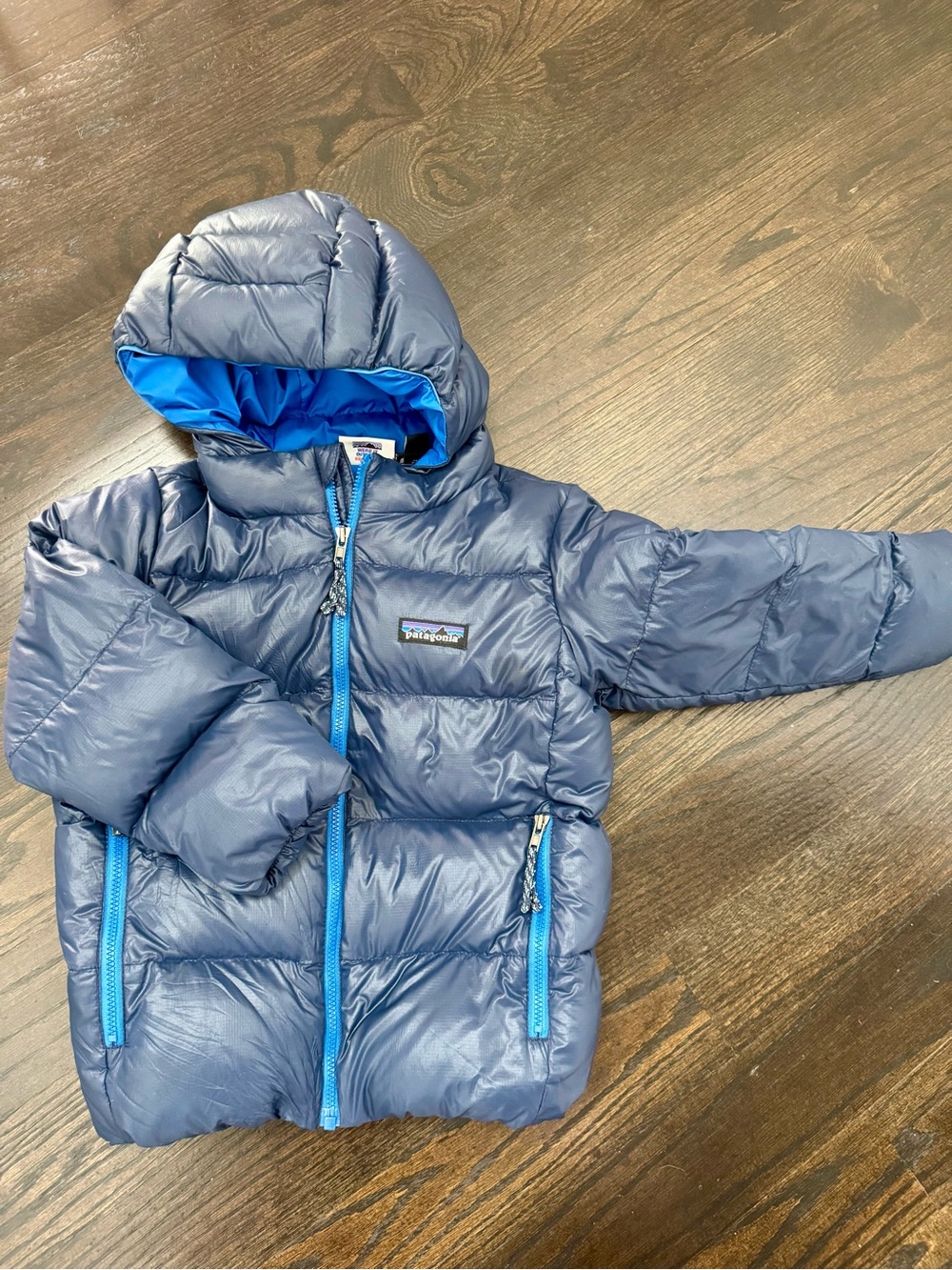 Patagonia Kids Navy Puffer Jacket with Bright Blue Trim